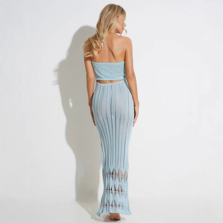 Dame Strik Maxi-Kjole med smart Cut-Out-Design og sidelæg Stilla