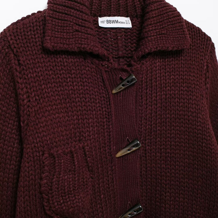 Femme Chunky Strik Cardigan med Oversize Krave Stilla
