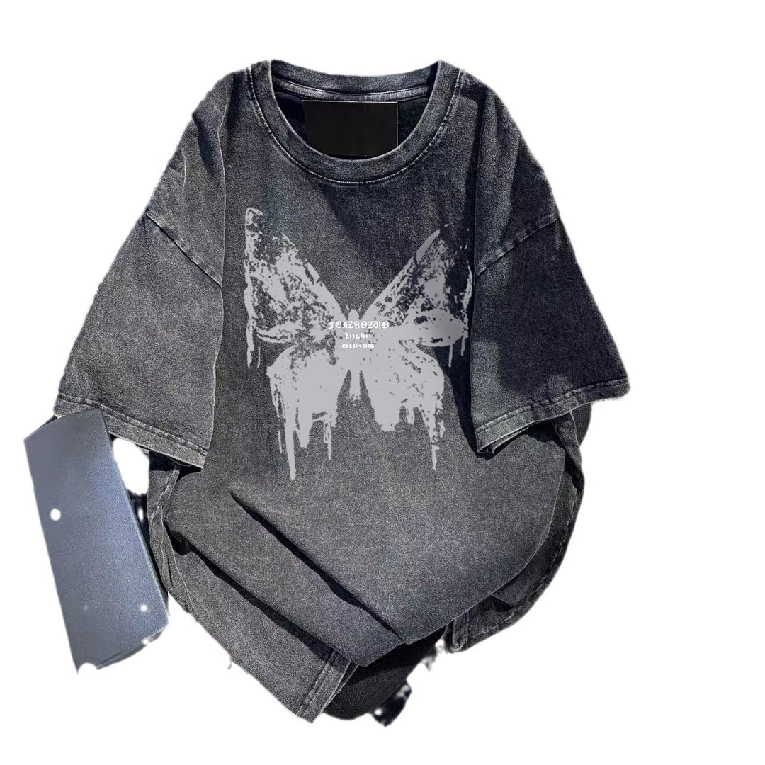 Dame Oversized T-shirt med kunstnerisk sommerfugledesign Stilla