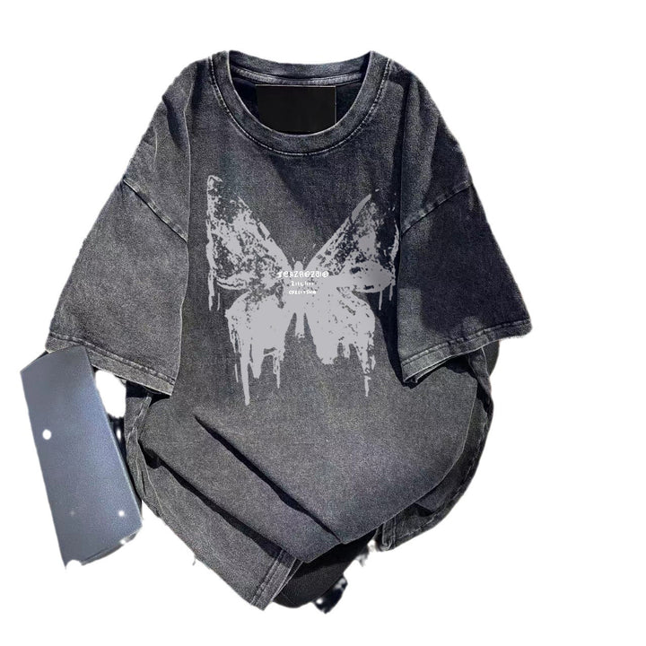 Dame Oversized T-shirt med kunstnerisk sommerfugledesign Stilla