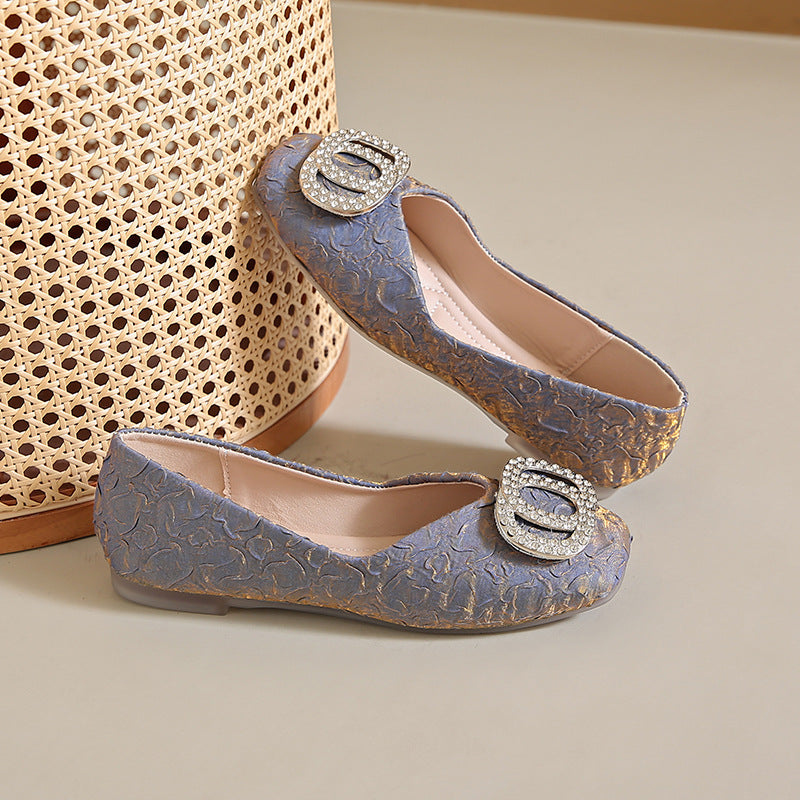 Femme Elegant Textureret Ballerina Flade med Strass Accent Stilla