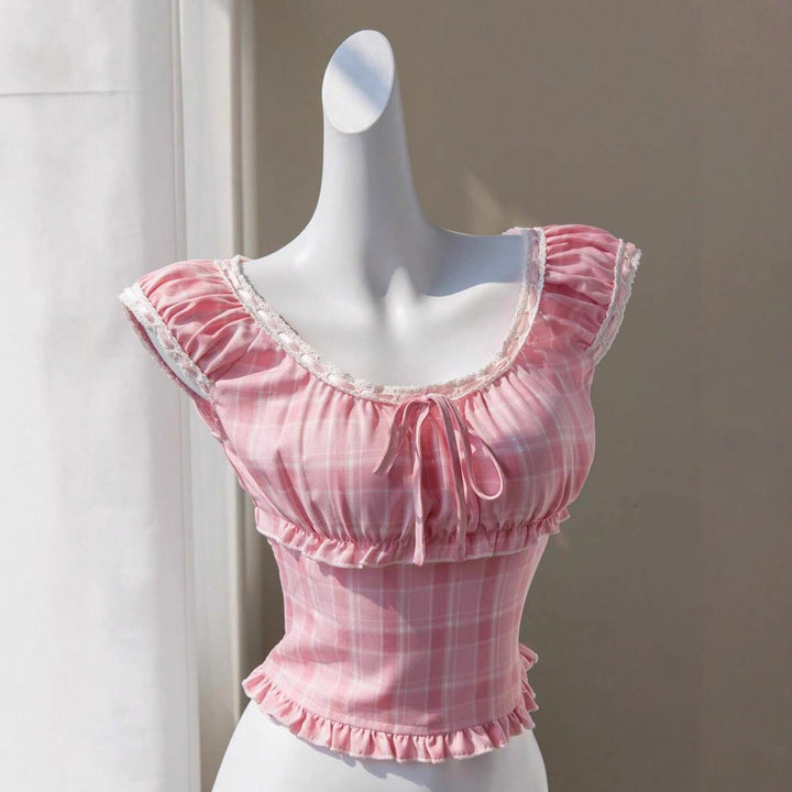 Damer legende ternær-elastisk crop-top med ruffle-detaljer og snor Skovae