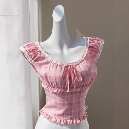 Damer legende ternær-elastisk crop-top med ruffle-detaljer og snor Skovae