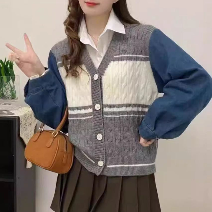 Kvinders Fashion Cardigan med Denim ærmer Stilla