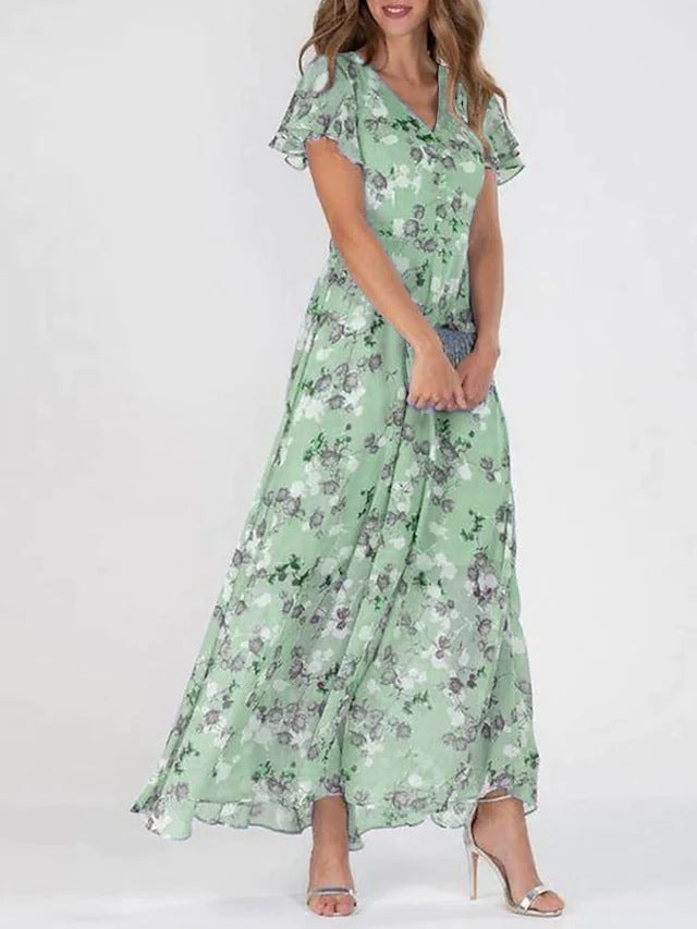 Dame Elegant Maxikjole med gennemsigtige ærmer og blomster mønster Stilla