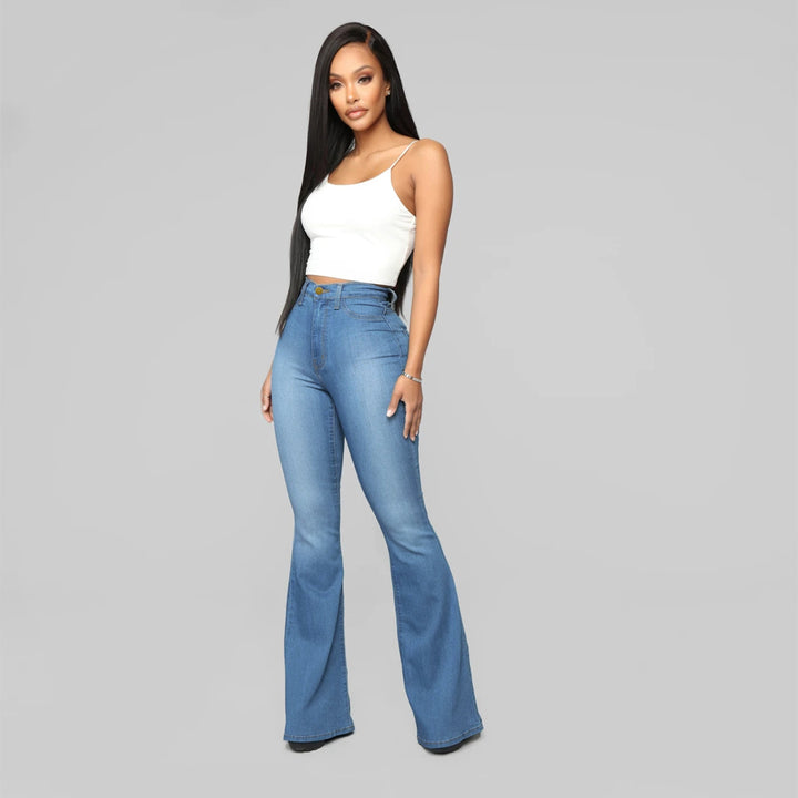 Damer figursyet top og bredt skårne flared jeans Stilla