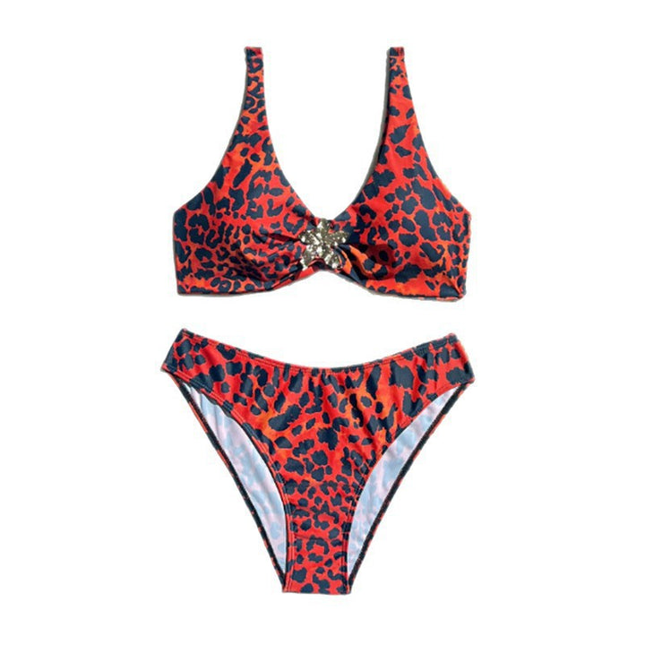Dame leopardmønster bikini-sæt med rynker og smart ringdetalje Skovae