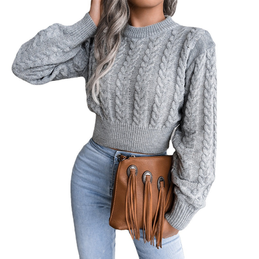 Femme Cropped Tekstureret Kabelstrikpullover Stilla
