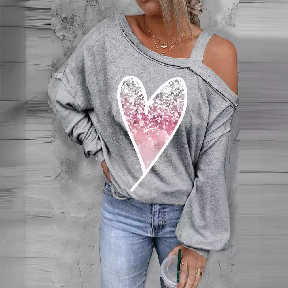 Dame casual oversized pullover med hjerteformet glimmerdesign Stilla