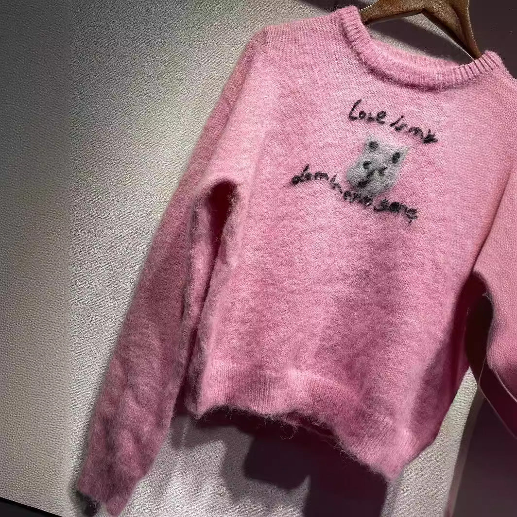 Dame sweater med sødt dyremotiv og fluffy tekstur Stilla