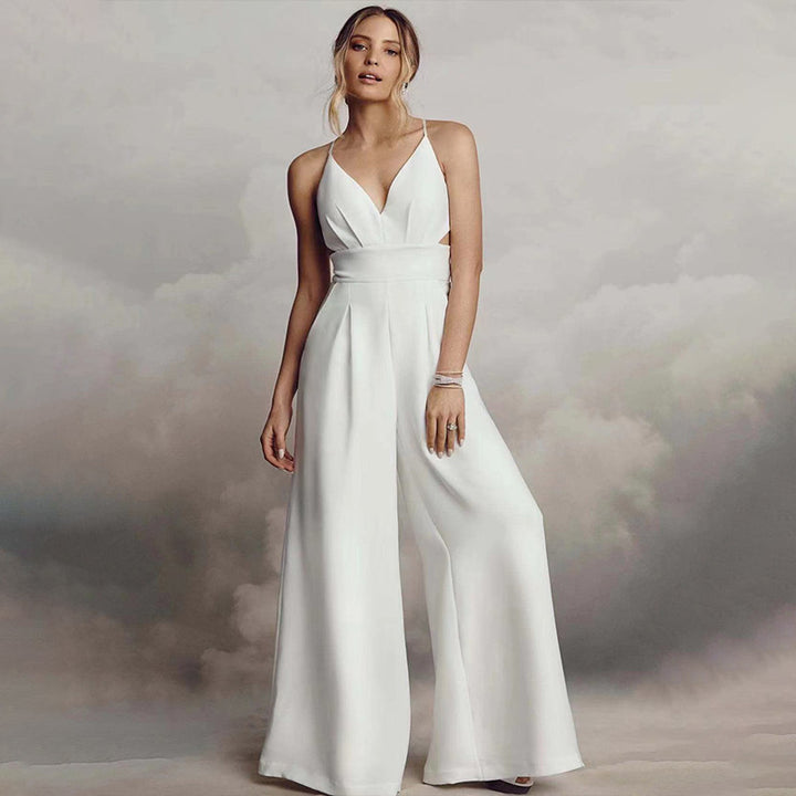 Dame Elegant Jumpsuit med dyb V-udskæring og side Cut-Outs Stilla