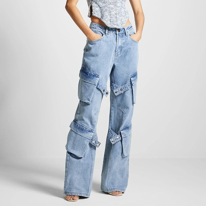 Dame Cargo-Jeans med multifunktionelle lommer og bred pasform Stilla