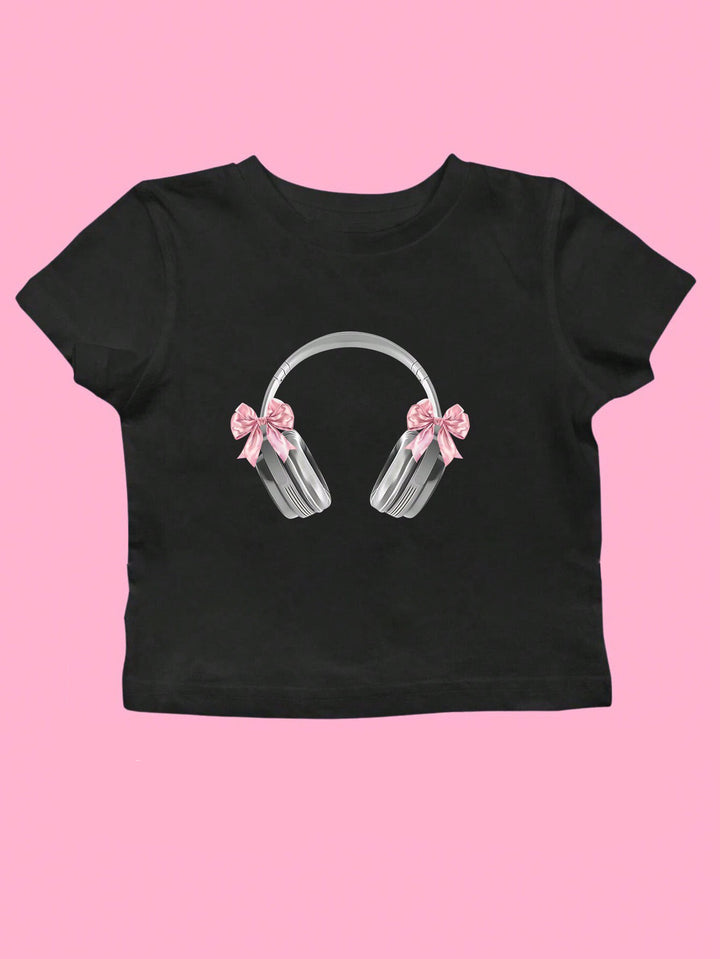 Dame Crop-T-Shirt med kunstnerisk statementtryk Skovae