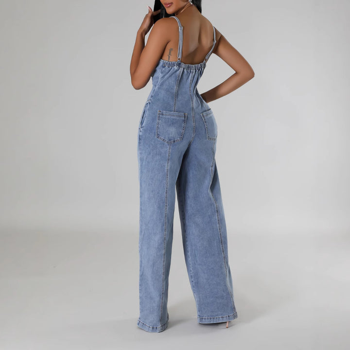 Dame Denim Jumpsuit med knapstol Stilla