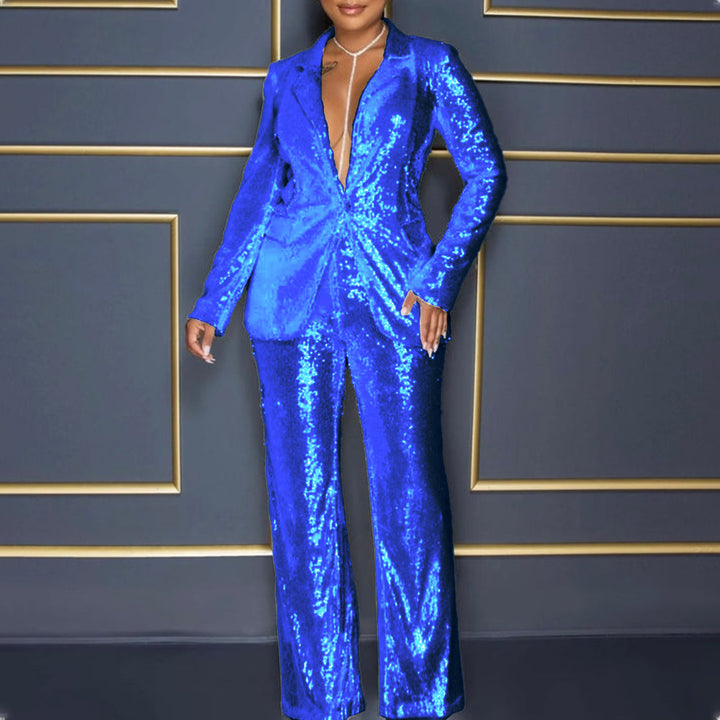 Dame Glitterende Jumpsuit sæt med tætsiddende silhuet og glitrende detaljer Stilla