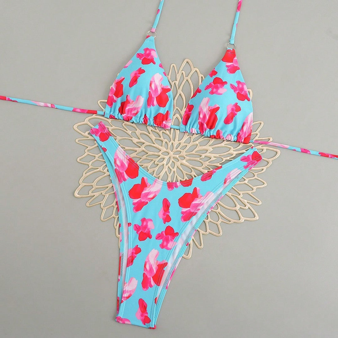 Dame Triangle-Bikini-Sæt med blomstret design Skovae