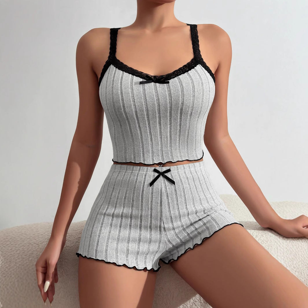 Dame kort pyjamasæt med spidsdesign Stilla