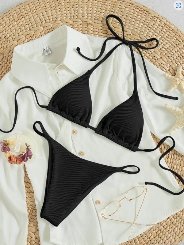 Femme Ribbet Trekant-Bikini-Sæt med Justerbare Stropper Stilla 1750313953