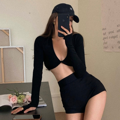 Dame Crop-Top og Shorts Sæt med lange ærmer Stilla