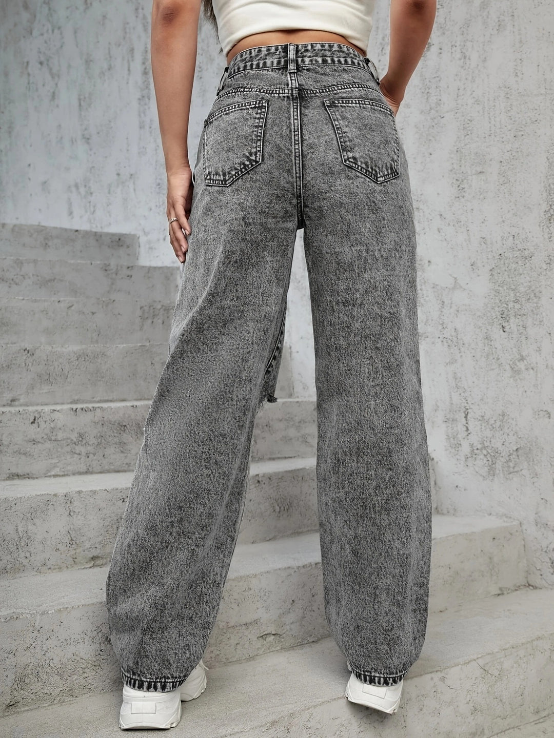 Dame brede Destroyed Jeans med afslappet pasform og stilfulde revnedetaljer Stilla