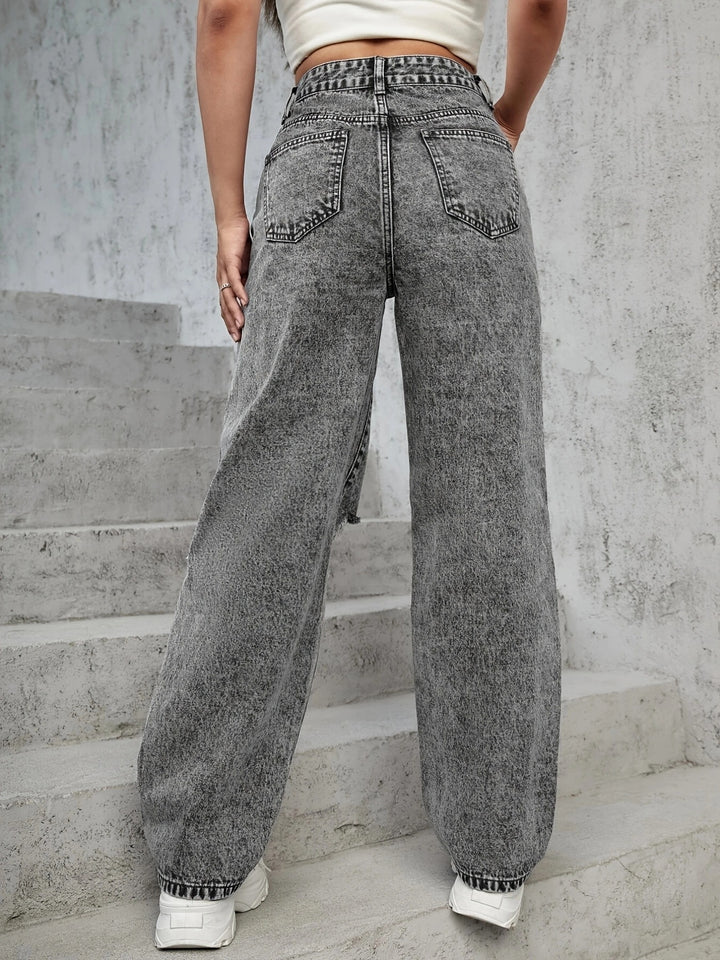 Dame brede Destroyed Jeans med afslappet pasform og stilfulde revnedetaljer Stilla
