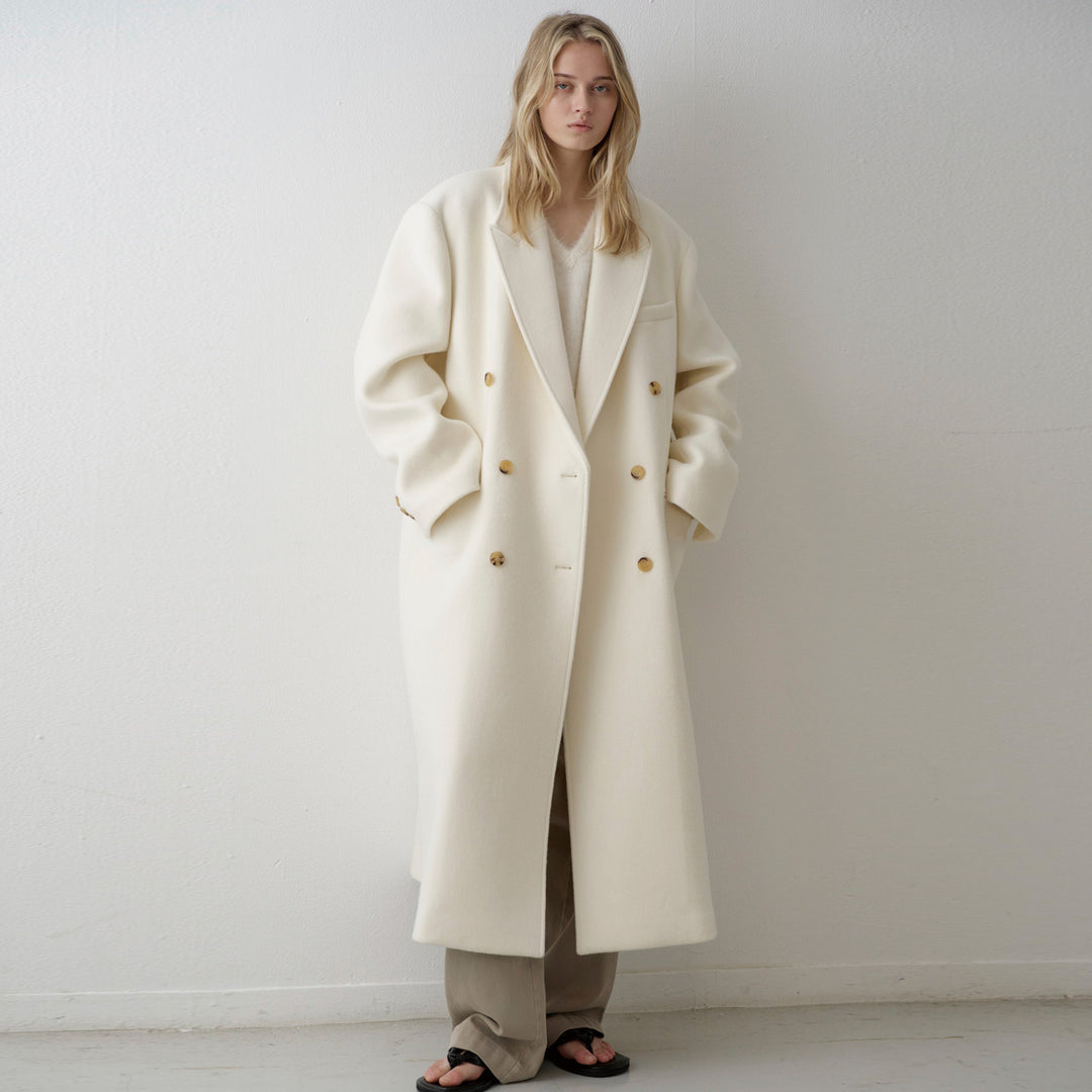 Damer Lang Oversized Frakke med Dobbelt Knappe Placket Stilla