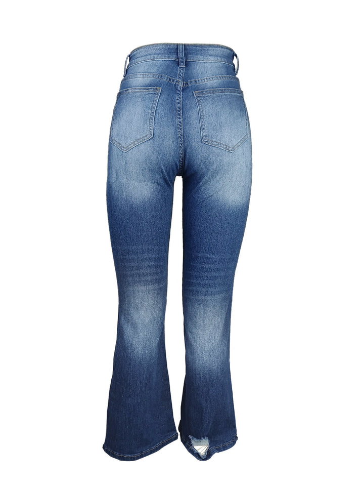Dame bredskårne jeans i afslappet distressed-design med trendy revnedetaljer Stilla