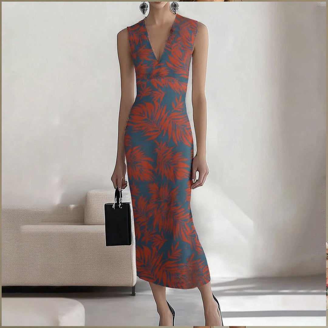Dame V-Udskæring Ærmeløs Blomster Bodycon Kjole Stilla