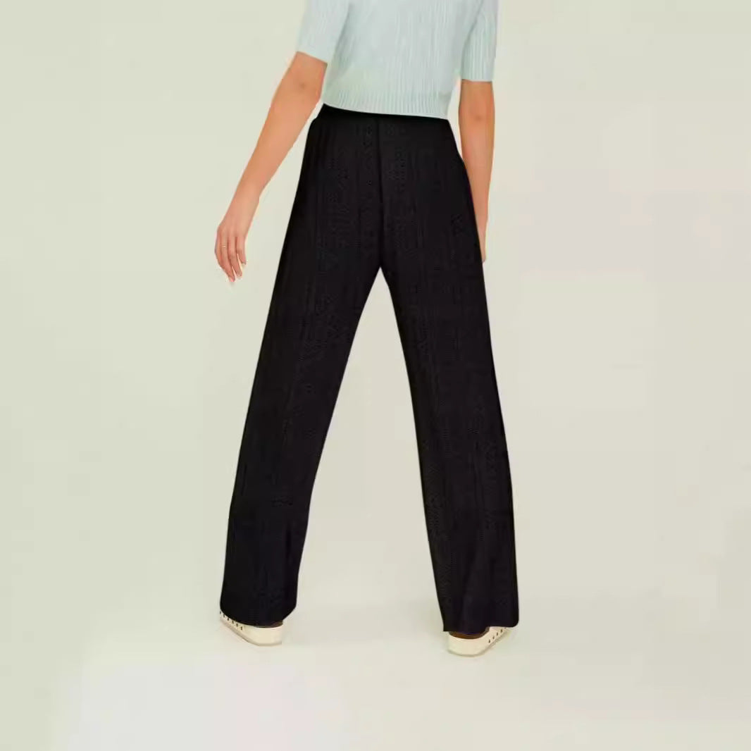 Dame Bred High-Waist-Bukser med luftig struktur Stilla