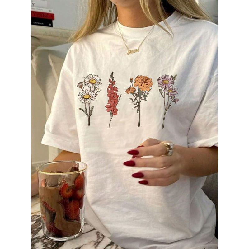 Dame T-shirt med floralt tryk Stilla