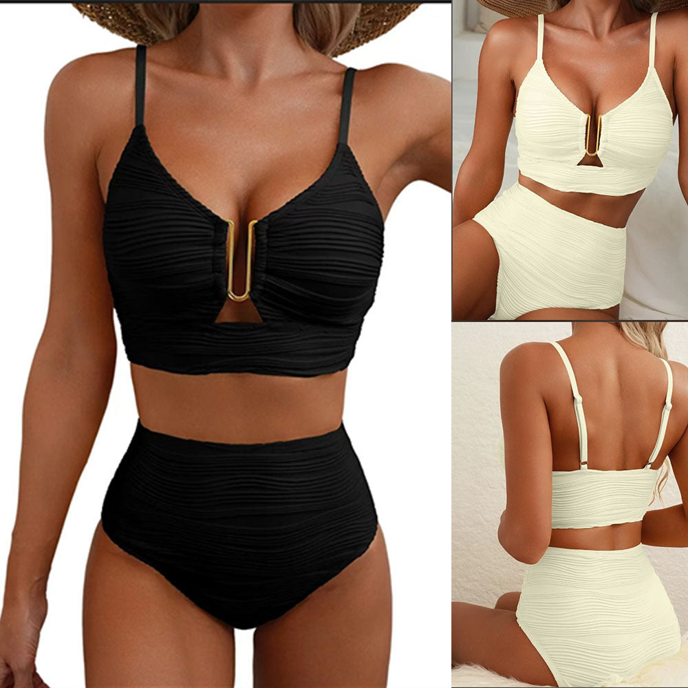 Femme Høj Talje Ruffle Bikini Sæt med Nøgle Detalje Stilla