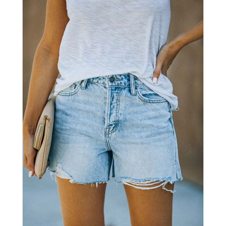Dame Høj Talje Distressed Denim Shorts Stilla