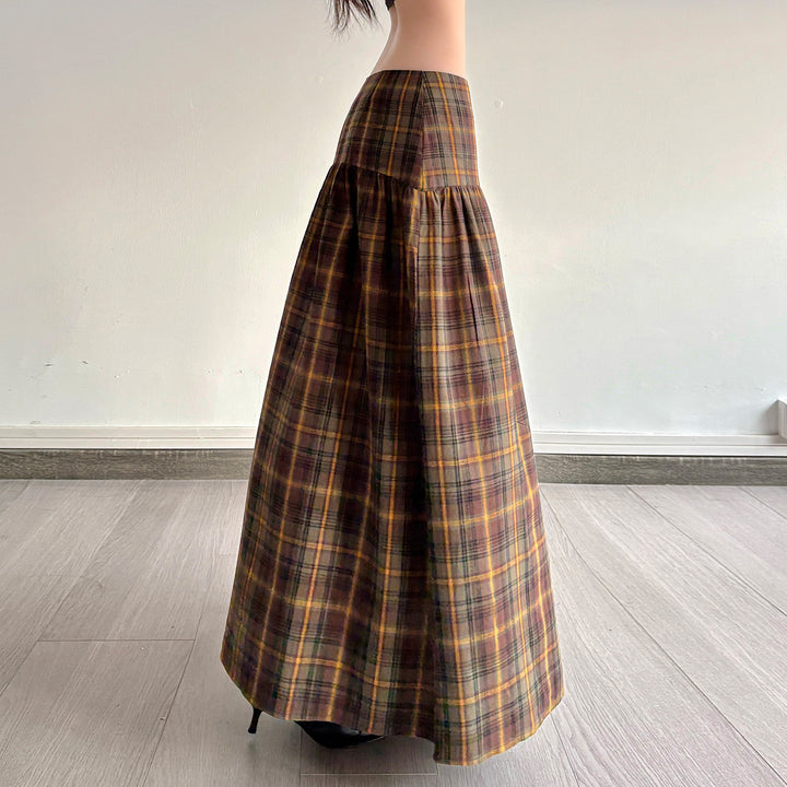 Dame Rutig Maxiskørt med høj talje og flydende snit Skovae