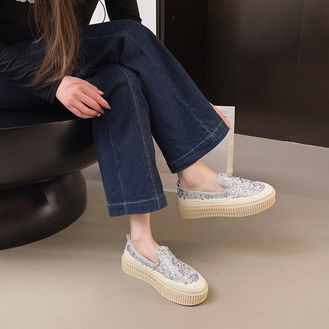 Dame Paillette-dekoreret Plattform Slip-On Sneakers Stilla