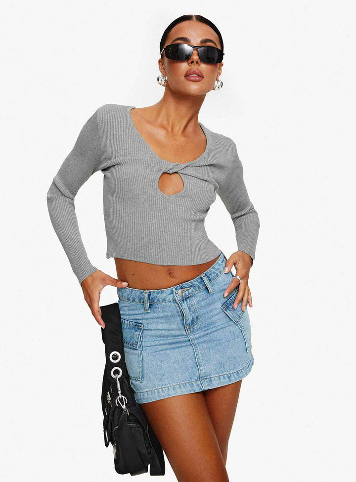 Dame Crop-top med flæsedetaljer og bindebånd Stilla
