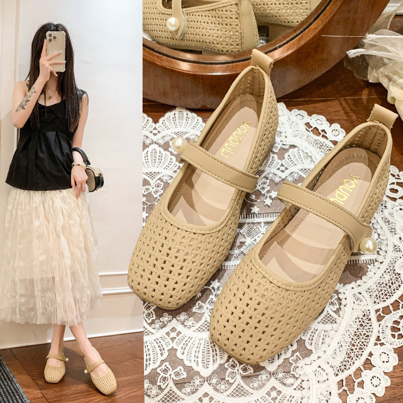 Femme Mary Jane blokhæl flats med dekorativ perle accent Stilla