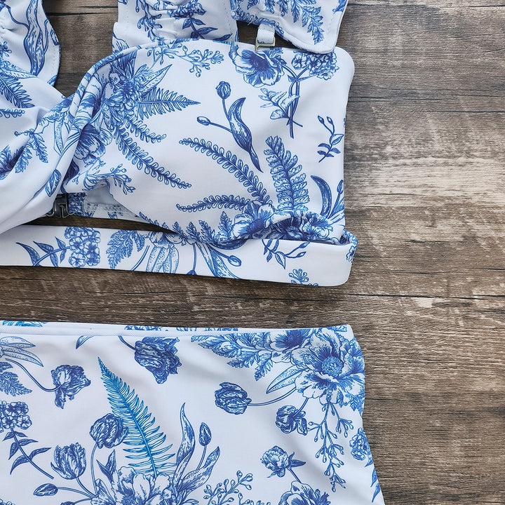 Dame Bikini-sæt med legende flæse-design og høj talje Stilla