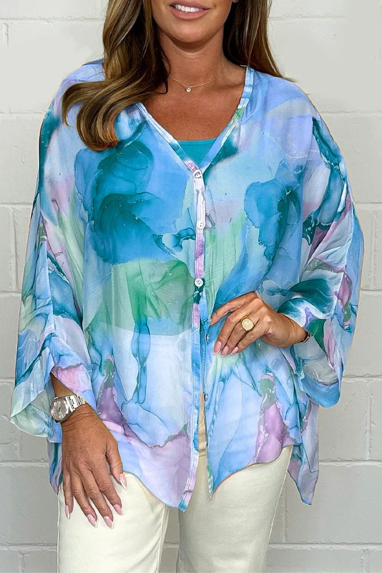 Dame luftig overbluse i akvarel-look Stilla