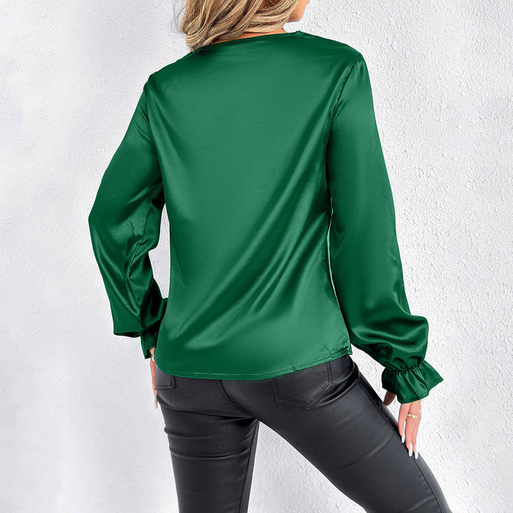 Dame elegant bluse med drapering og flæsedetaljer Stilla