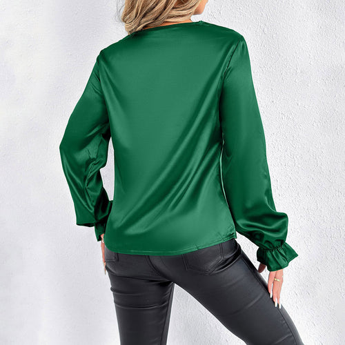 Dame elegant bluse med drapering og flæsedetaljer Stilla