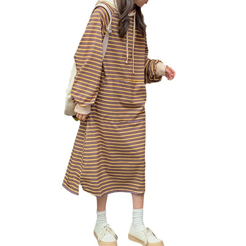 Dame Oversized Hætte Stribet Kjole Stilla
