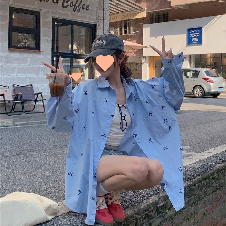 Femme Casual Oversized Knap-ned Skjorte Stilla