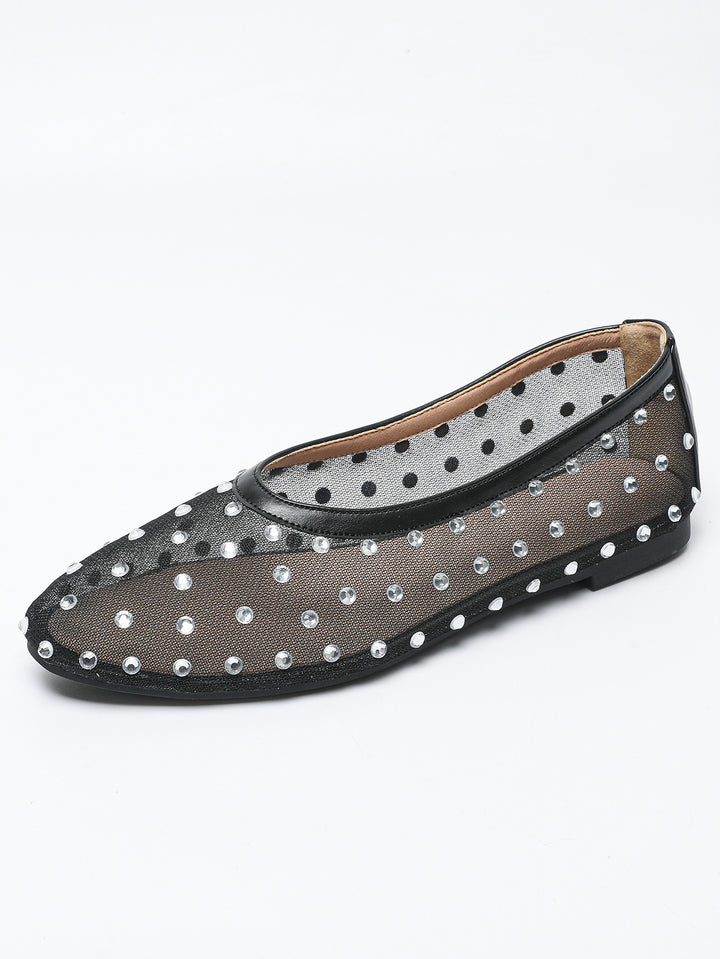 Dame ballerinas med glitrende strass sten og gennemsigtigt netmateriale Stilla