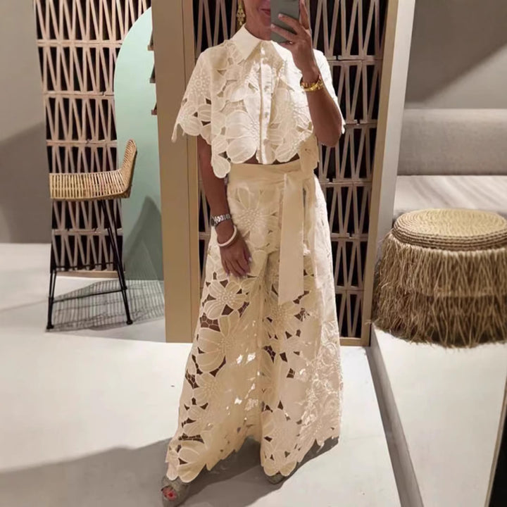 Dame sæt i moderne blomsterdesign med cropped bluse og maxi-nederdel Stilla