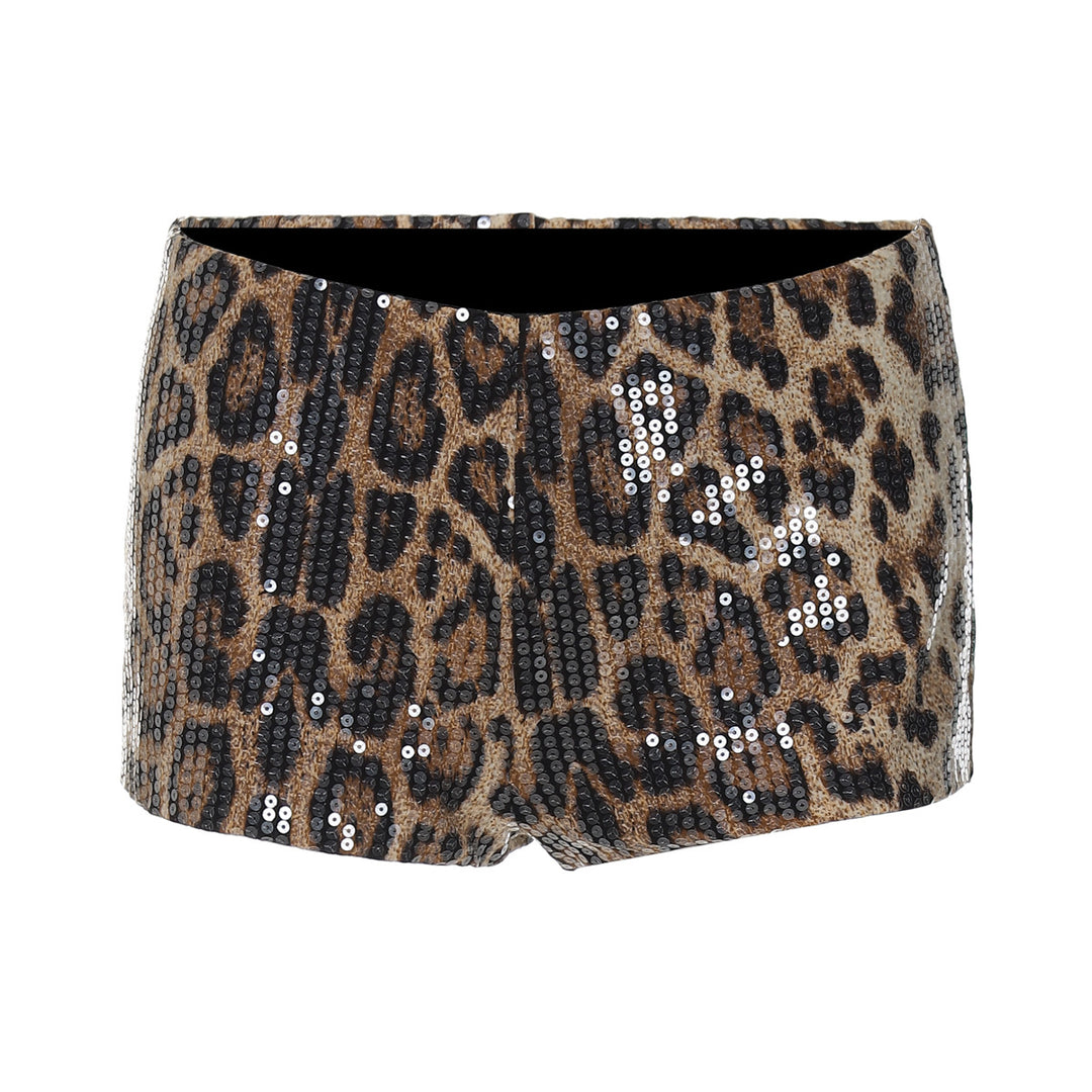 Dame Glamourøse Paillet-Shorts i Animal-Print Stilla