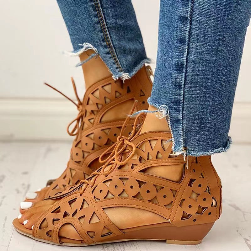 Dame Kunstlæder-sandaler med cut-out-design og snøring Stilla