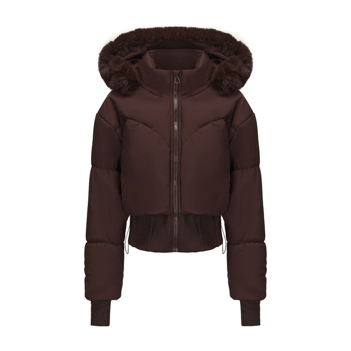 Dame cropped dunjakke med aftagelig hætte og faux fur kant Stilla