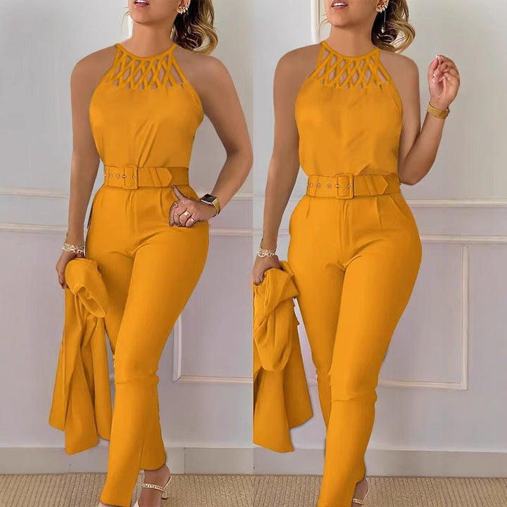 Dame Elegant Jumpsuit med chic bælte og raffineret cut-out Skovae