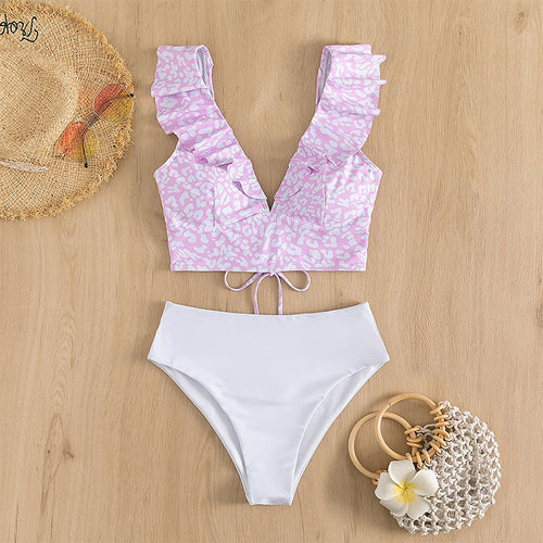 Dame Crop-Bikinioberdel med ruffle-detaljer og dyremønster Stilla