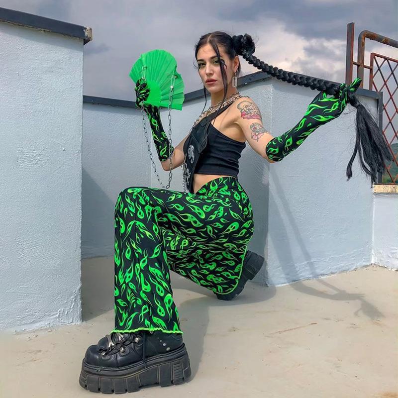 Dame flared jeans med unikt alien-mønster og højt siddende design Stilla